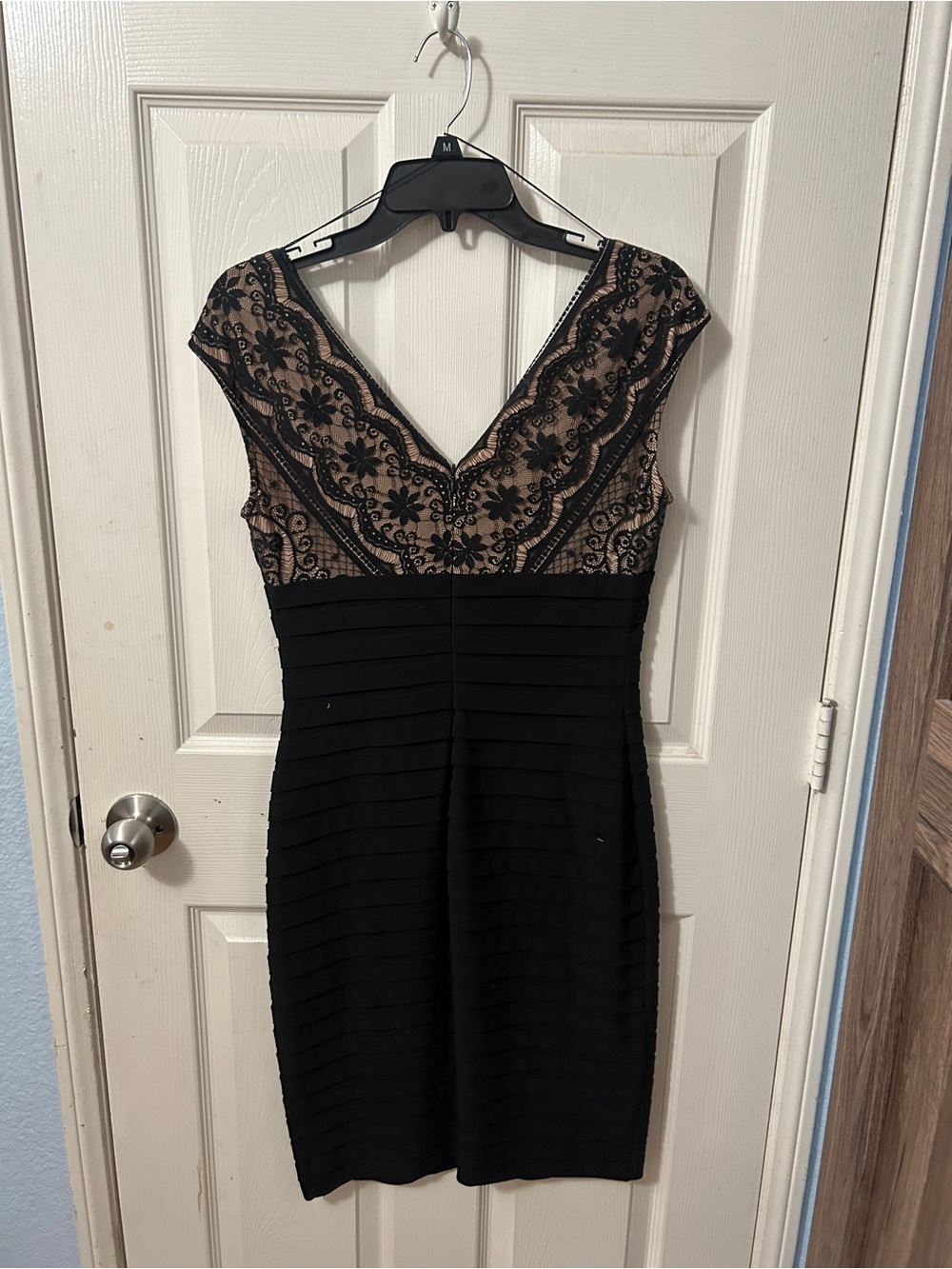 Adrianna Papell Black Lace-Overlay V-Neck Midi Dress